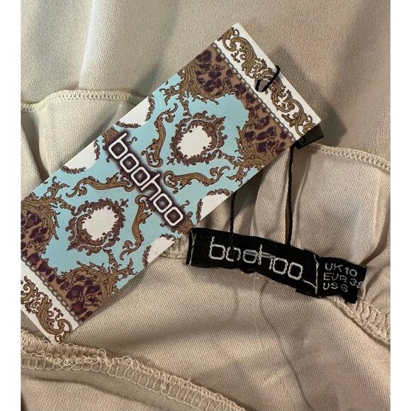 BooHoo Frill Edge Wrap Midi Dress in Stone NWT Sz 6 - Picture 5 of 5